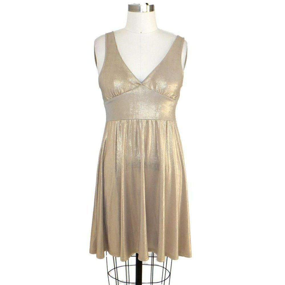 Gold Lamé stretchy flare dress